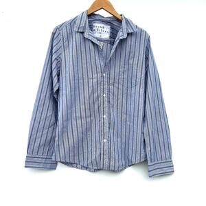 Frank & Eileen Barry Italian Cotton Luxe Striped Blue Shirt Button Up Large